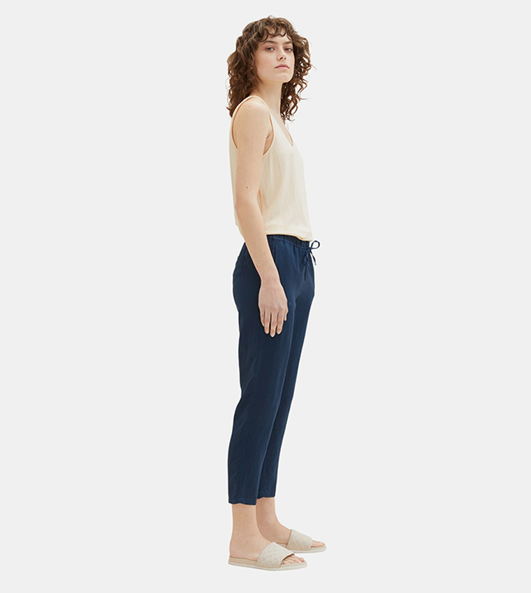 Solid Loose Fit Cropped Linen Pants