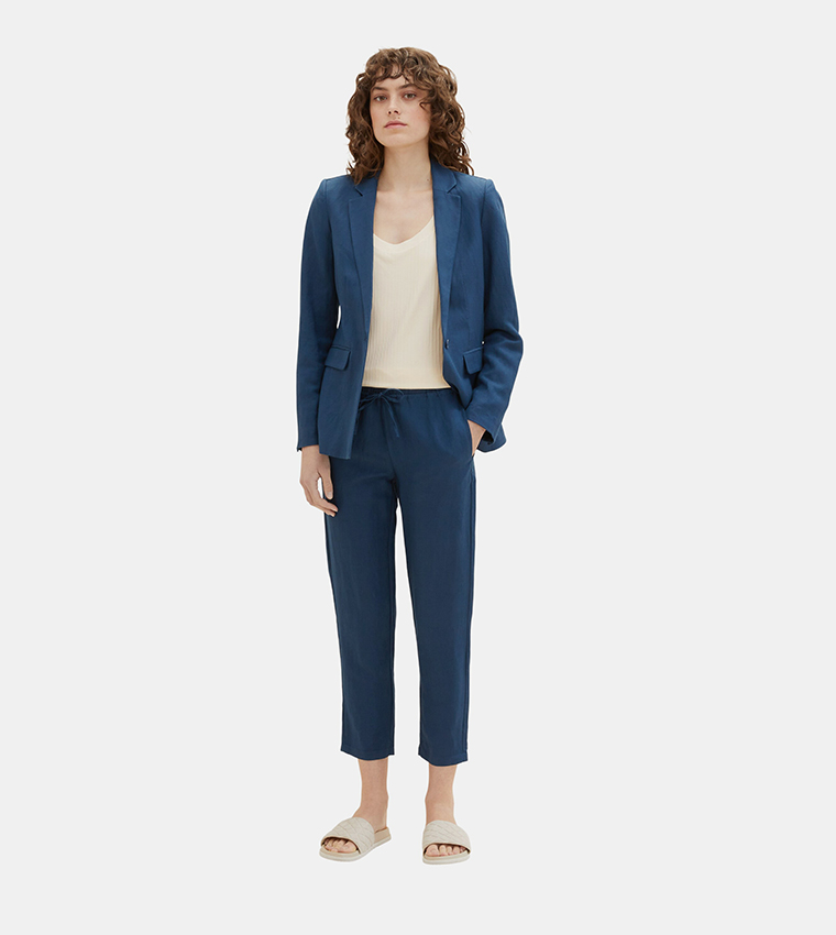 Solid Loose Fit Cropped Linen Pants