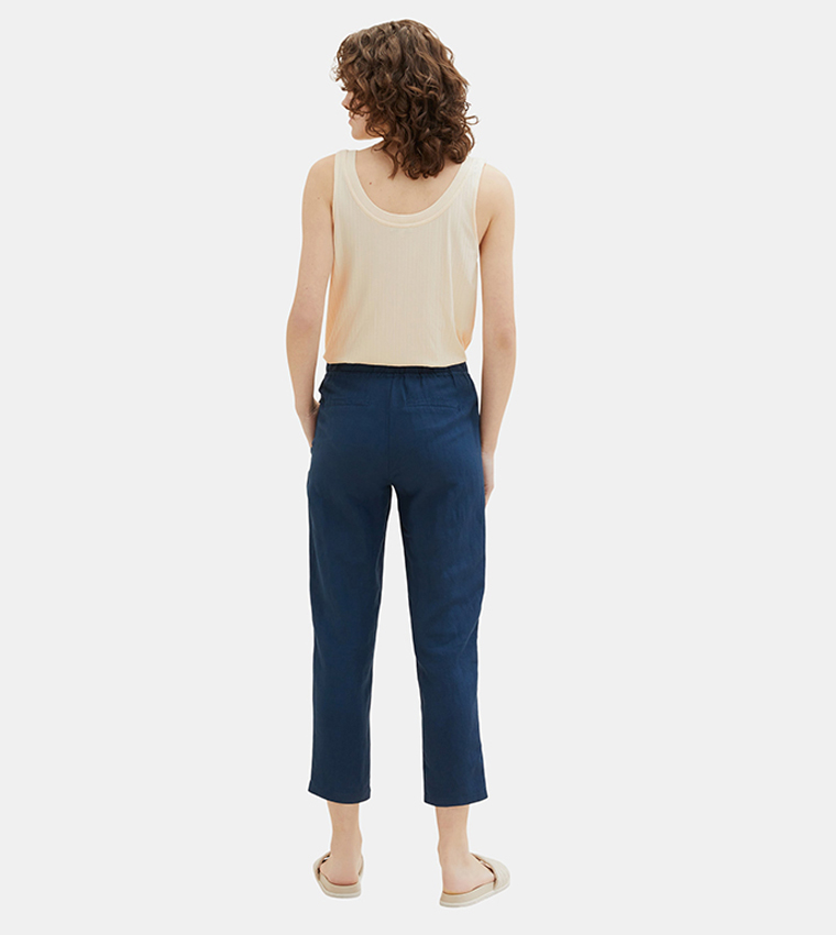 Solid Loose Fit Cropped Linen Pants