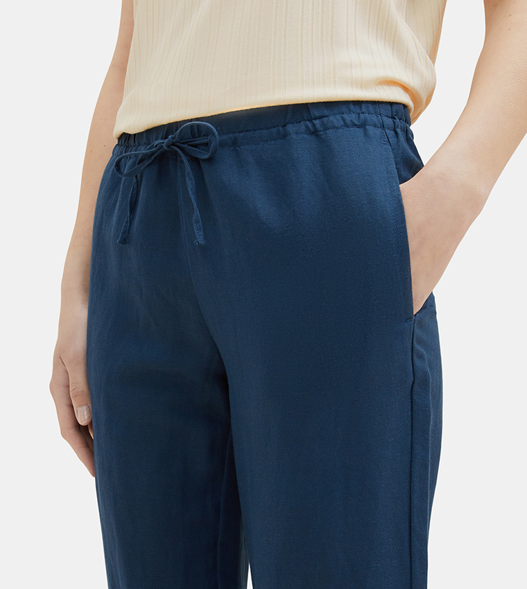Solid Loose Fit Cropped Linen Pants