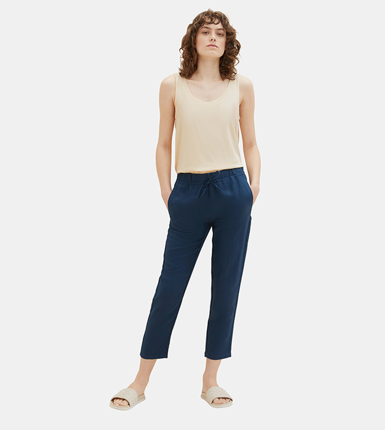 Solid Loose Fit Cropped Linen Pants