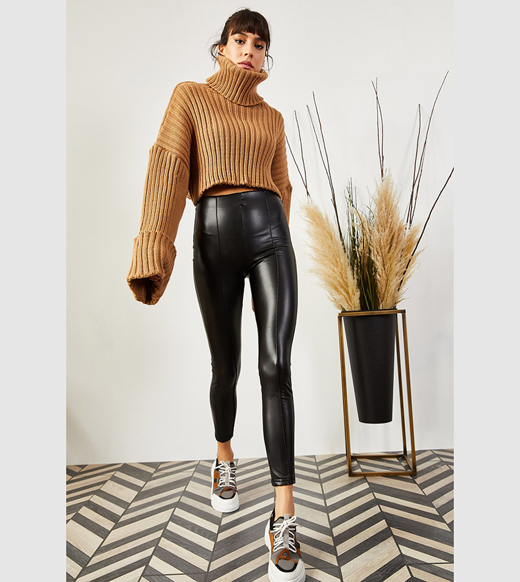 Buy Olalook Fleece Faux Leather Leggings In Black 6thStreet Kuwait