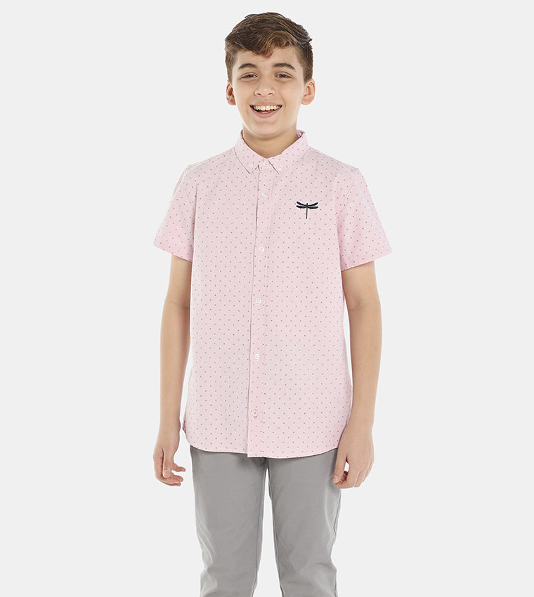 Buy R B Embroidered Short Sleeves Casual Shirt In Pink 6thStreet Bahrain