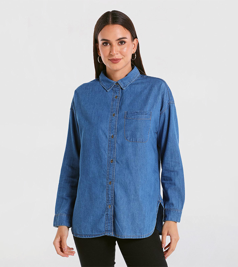 Blue jean button down shirt sales