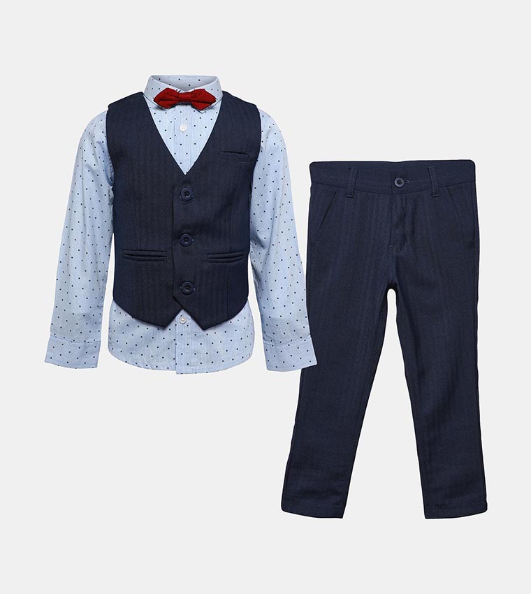 Printed Shirt, Waistcoat and Trouser Set