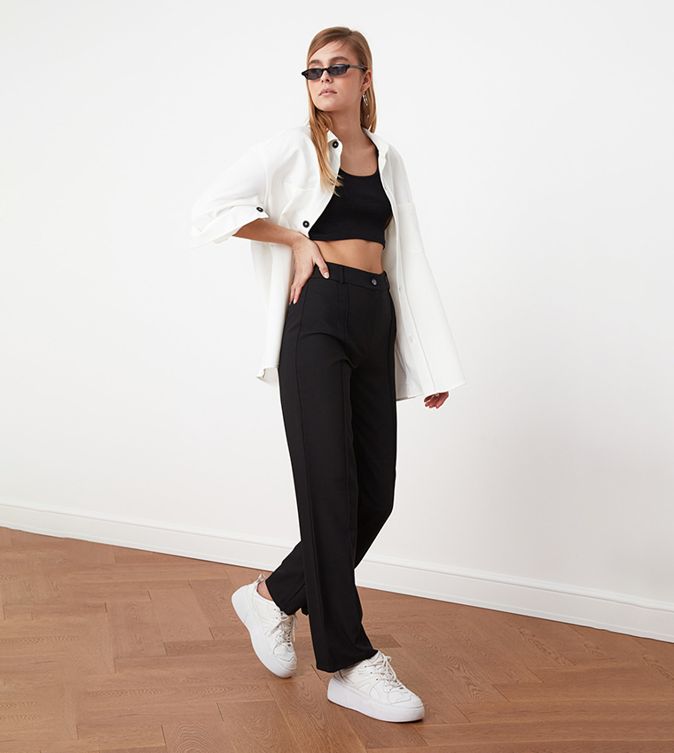 High Waist Ribbed Trousers