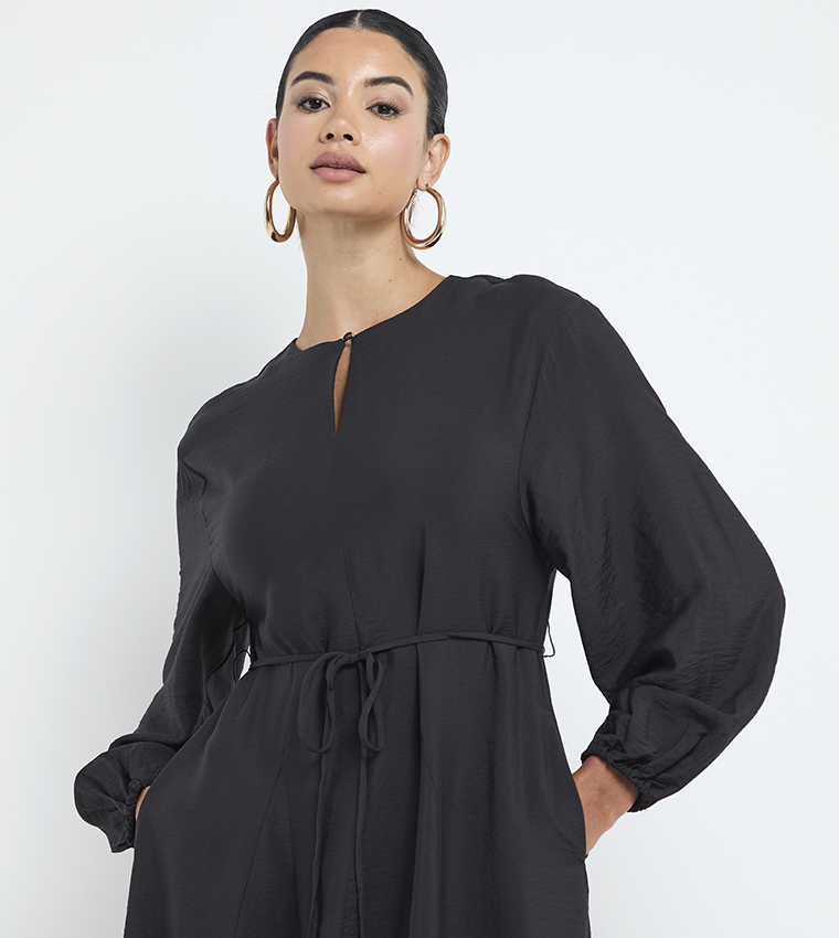 Belted Long Sleeves Midi Dress