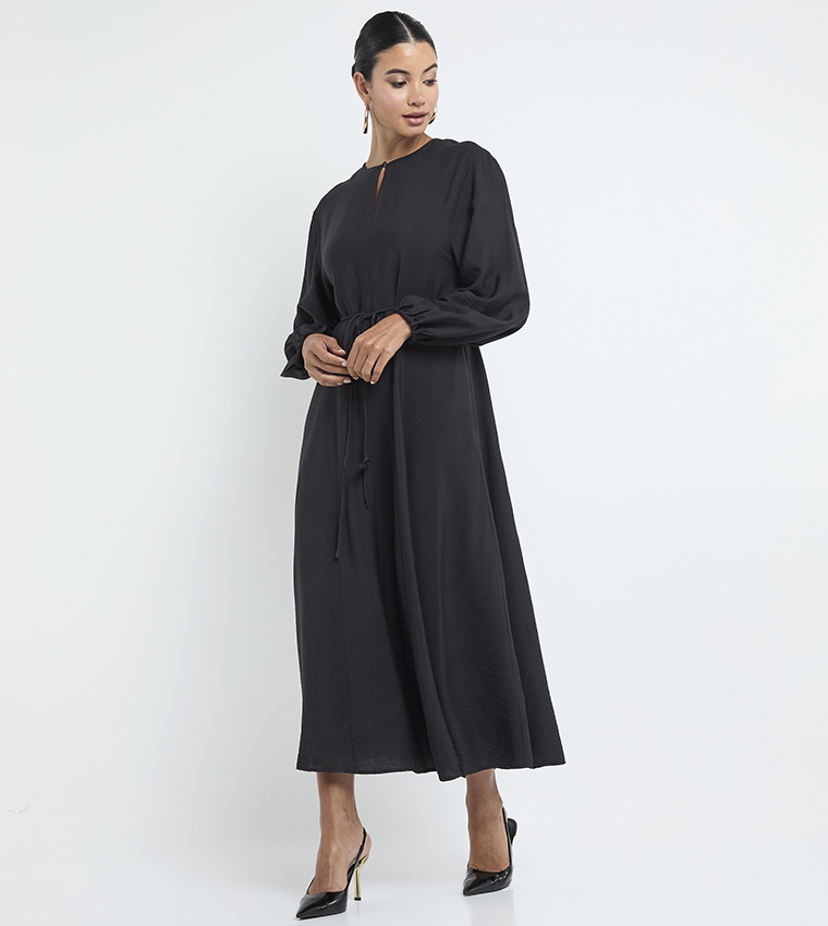 Belted Long Sleeves Midi Dress
