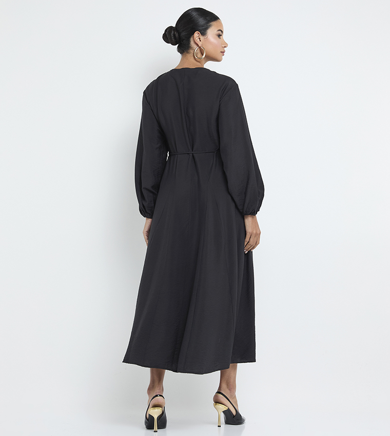 Belted Long Sleeves Midi Dress