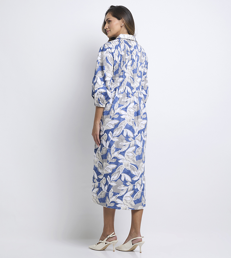 Patterned 3/4 Sleeves Shift Sack Shirt Dress