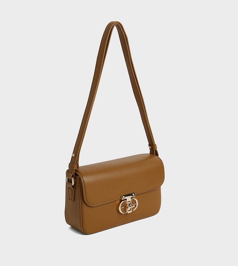 Textured Twist Lock Shoulder Bag