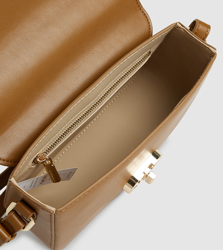 Textured Twist Lock Shoulder Bag