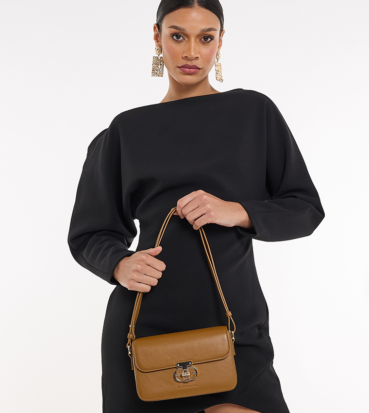 Textured Twist Lock Shoulder Bag