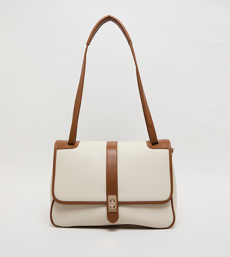 Contrast Detail PU Top Handle Bag