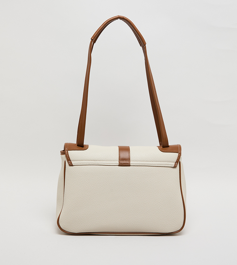 Contrast Detail PU Top Handle Bag