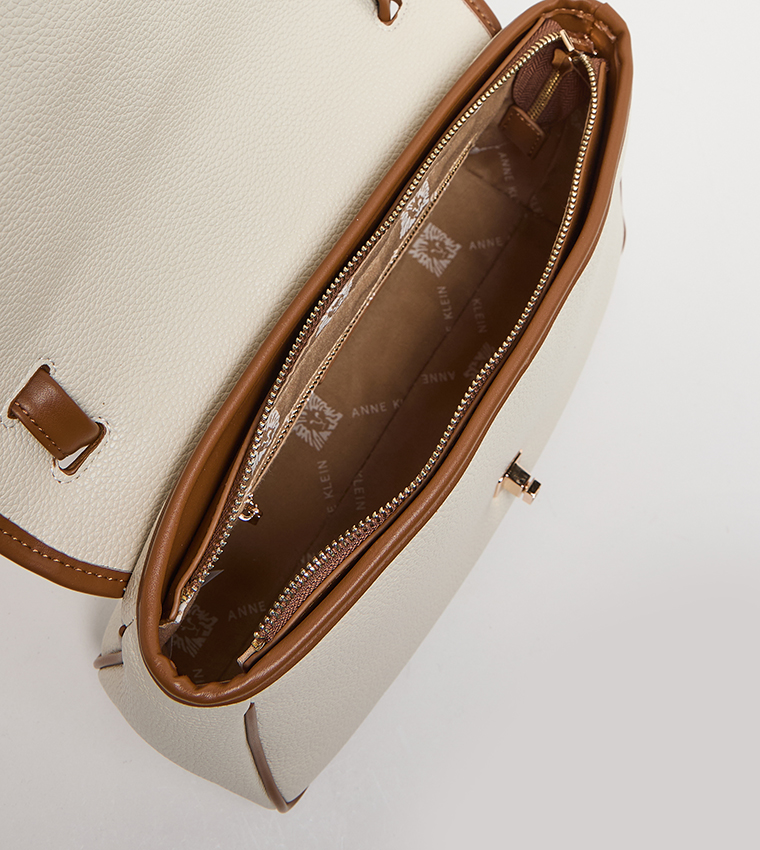 Contrast Detail PU Top Handle Bag