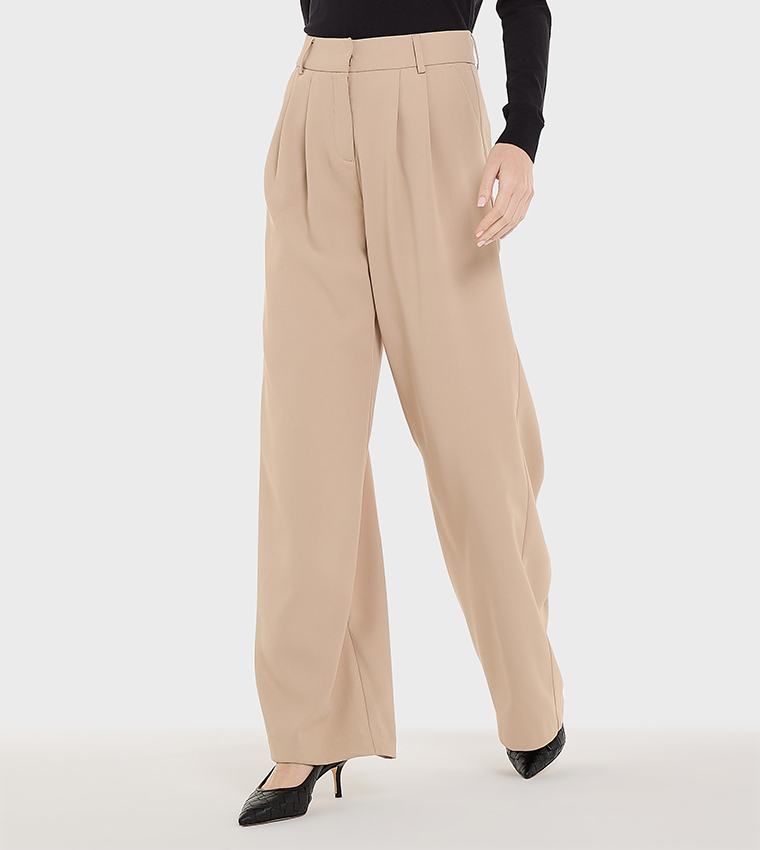 Pleat Detail Wide Leg Pants