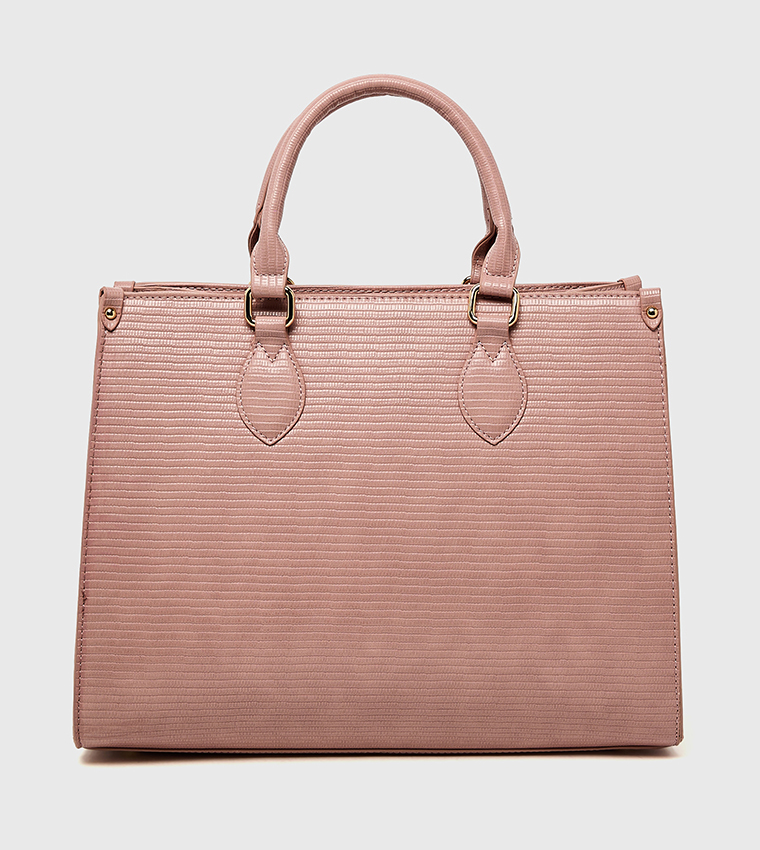 Croc Textured Zippered Satchel Bag