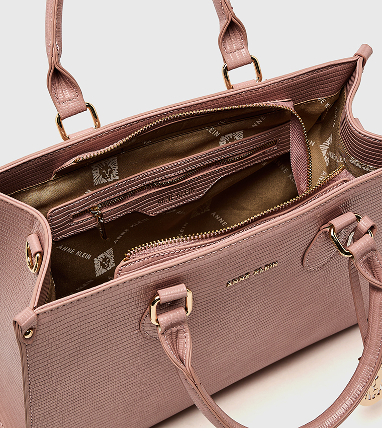 Croc Textured Zippered Satchel Bag