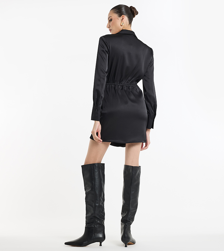Satin Long Sleeves Wrap Mini Dress