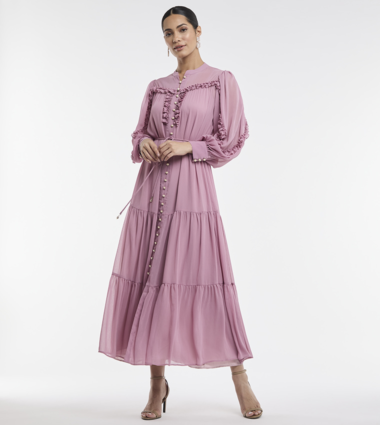 chinese dress ladies Pink BCBGMAXAZRIA Jenine High Split Pleated Skirt Maxi Dress – Runway  Catalog main image 0