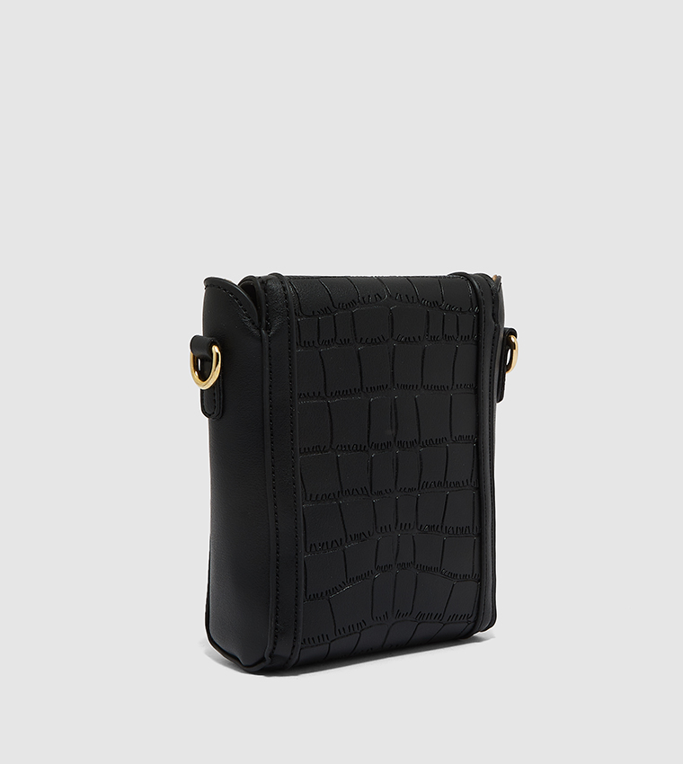 Buy HIS & HERS Textured Flap Mini Crossbody Bag In Black | 6thStreet UAE