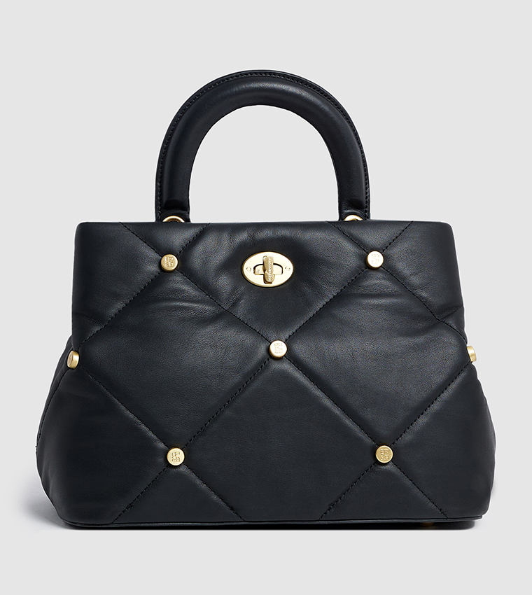 Genuine Leather Studded Satchel Bag