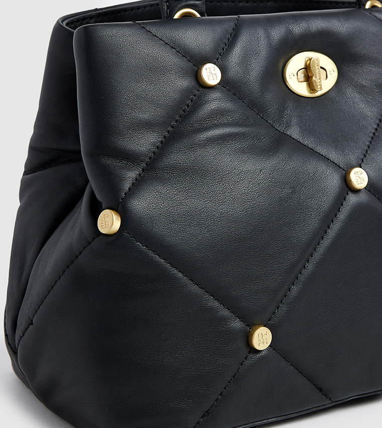 Genuine Leather Studded Satchel Bag