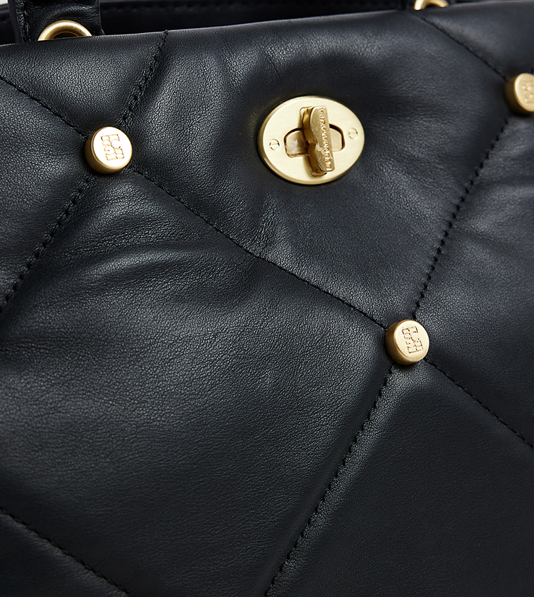 Genuine Leather Studded Satchel Bag
