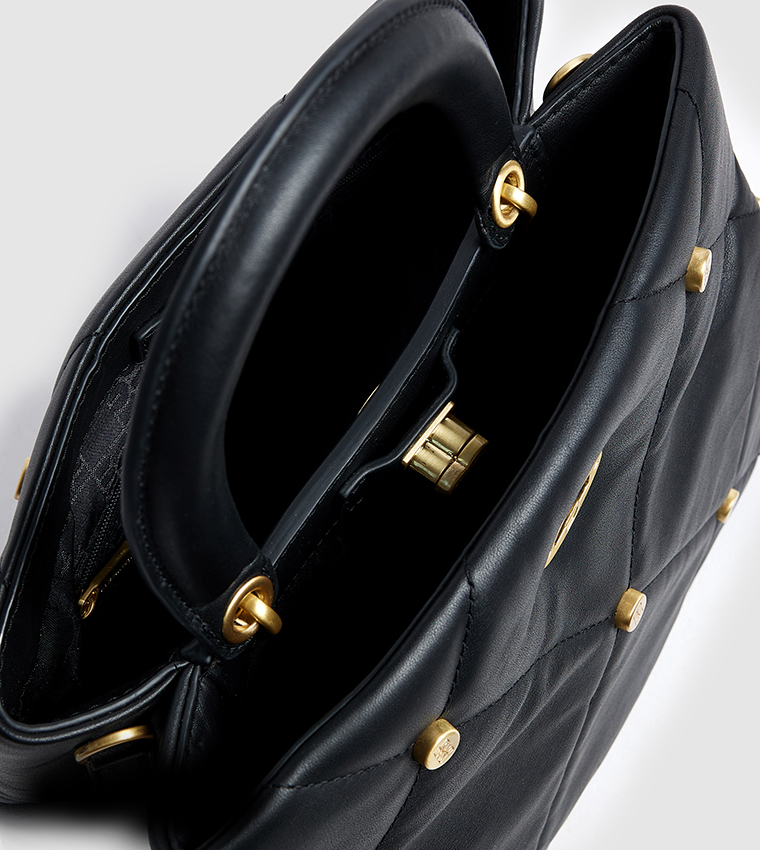 Genuine Leather Studded Satchel Bag