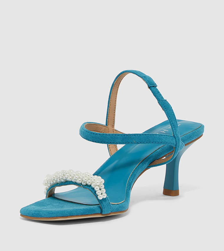 Square Toe Embellished Kitten Heels