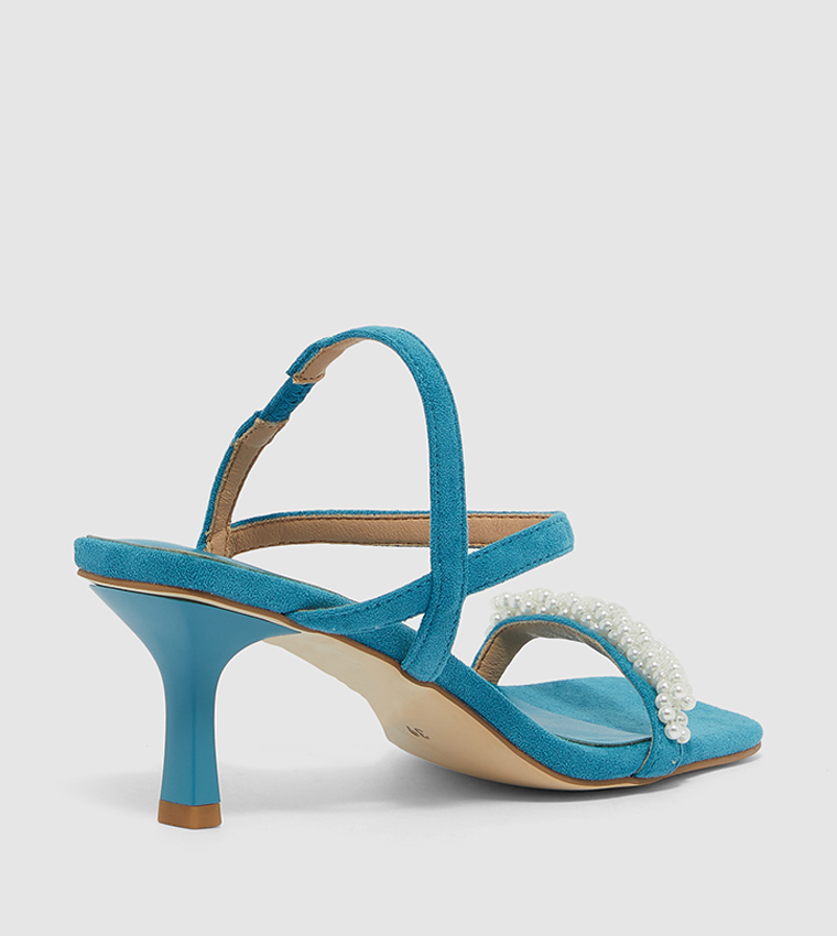 Square Toe Embellished Kitten Heels
