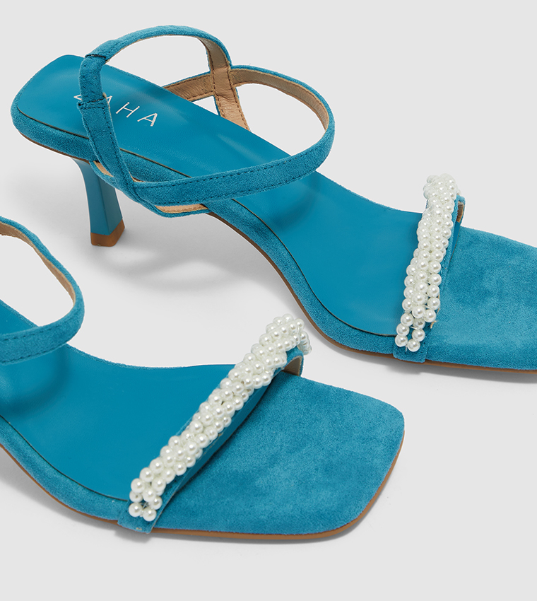 Square Toe Embellished Kitten Heels