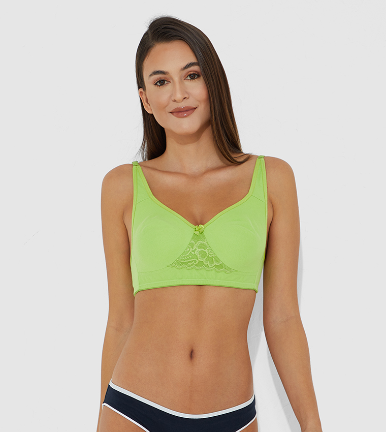 Buy HIS & HERS Solid Full Figure Bra In Green