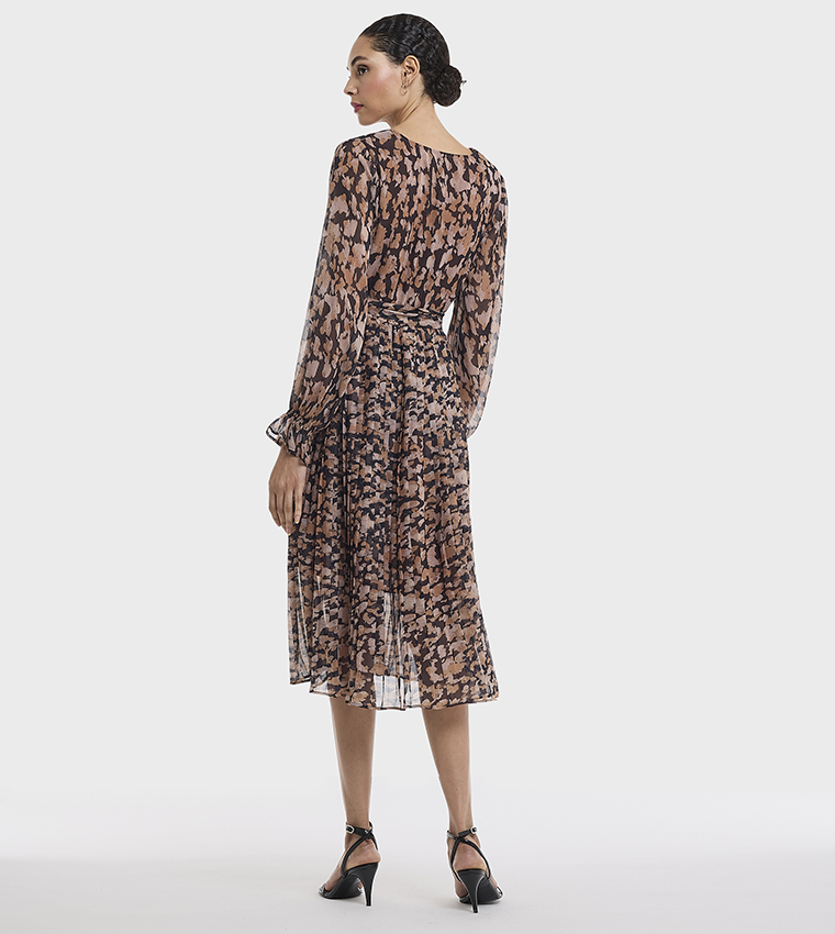 Patterned V-Neck Midi Dress