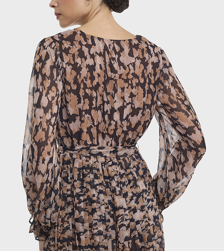 Patterned V-Neck Midi Dress