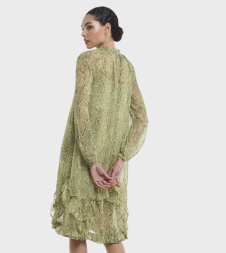 Snakeskin Print Tiered Midi Dress