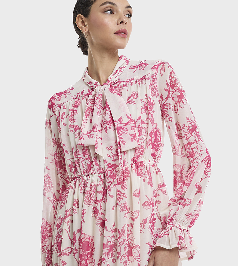 Patterned Tie-Up Neck Maxi Dress