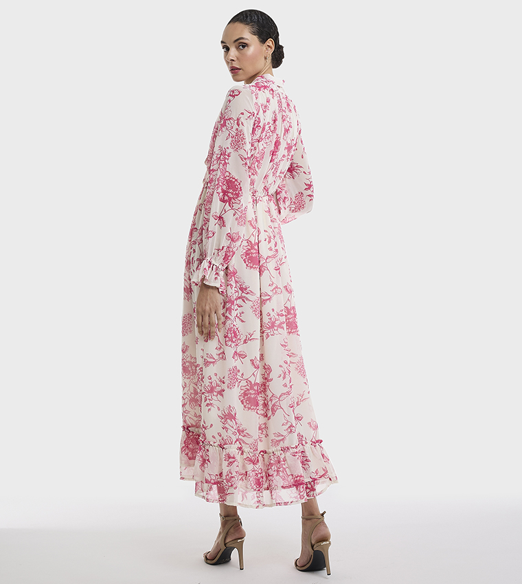 Patterned Tie-Up Neck Maxi Dress