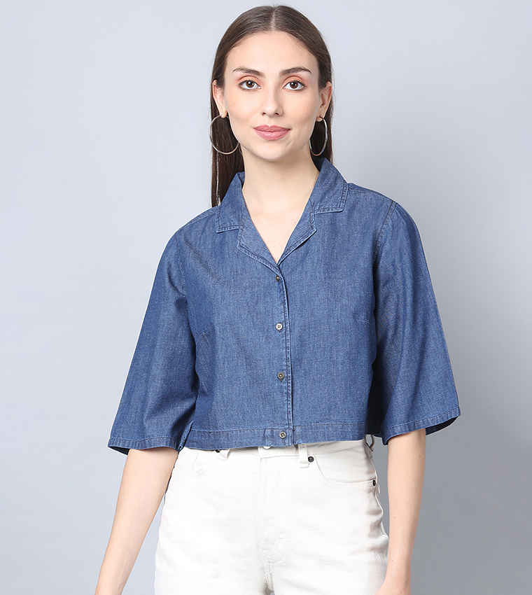 Crop store denim shirt