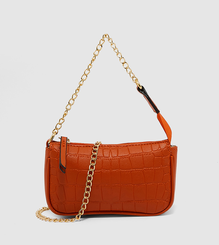 Buy HIS & HERS Textured Chain Accent Shoulder Bag In Brown | 6thStreet UAE