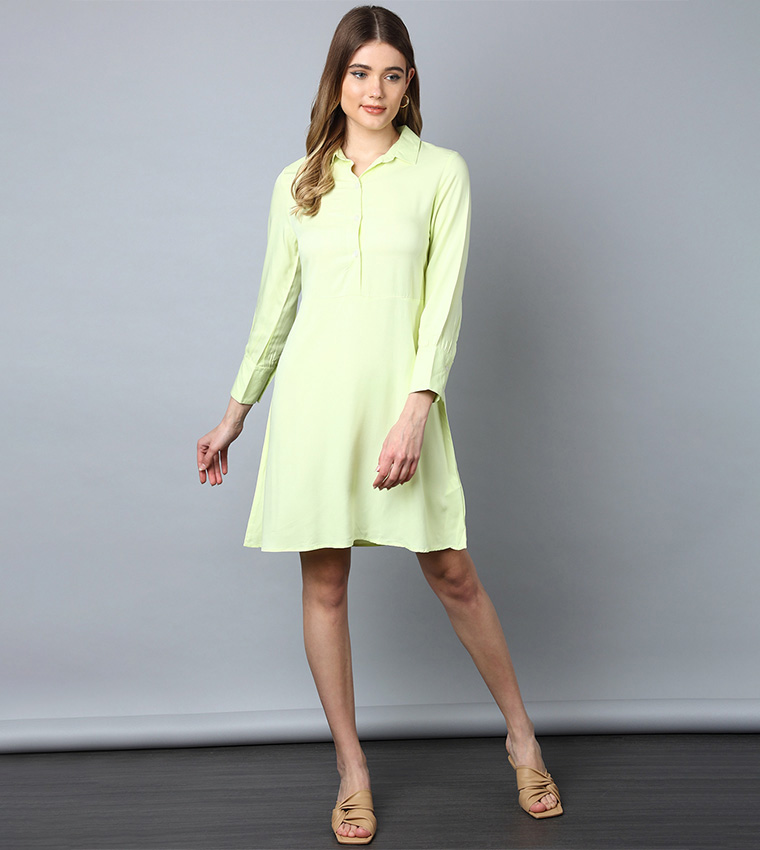 Buy HIS & HERS Solid A Line Casual Dress In Light Green | 6thstreet Bahrain