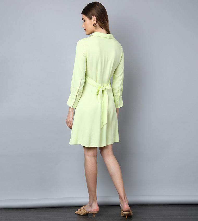 slim fit dress slacks Meagan Green Striped Short Dress