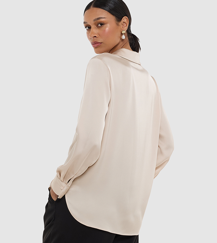 Solid Long Sleeves Satin Shirt