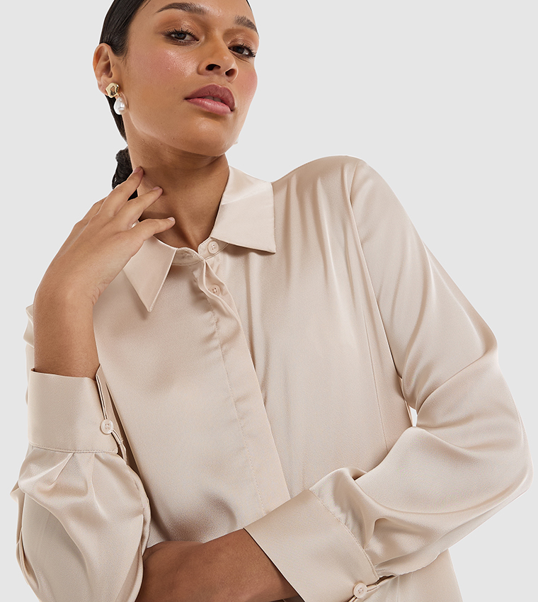 Solid Long Sleeves Satin Shirt