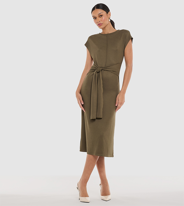 Tie Front Short Sleeves Sheath Dress