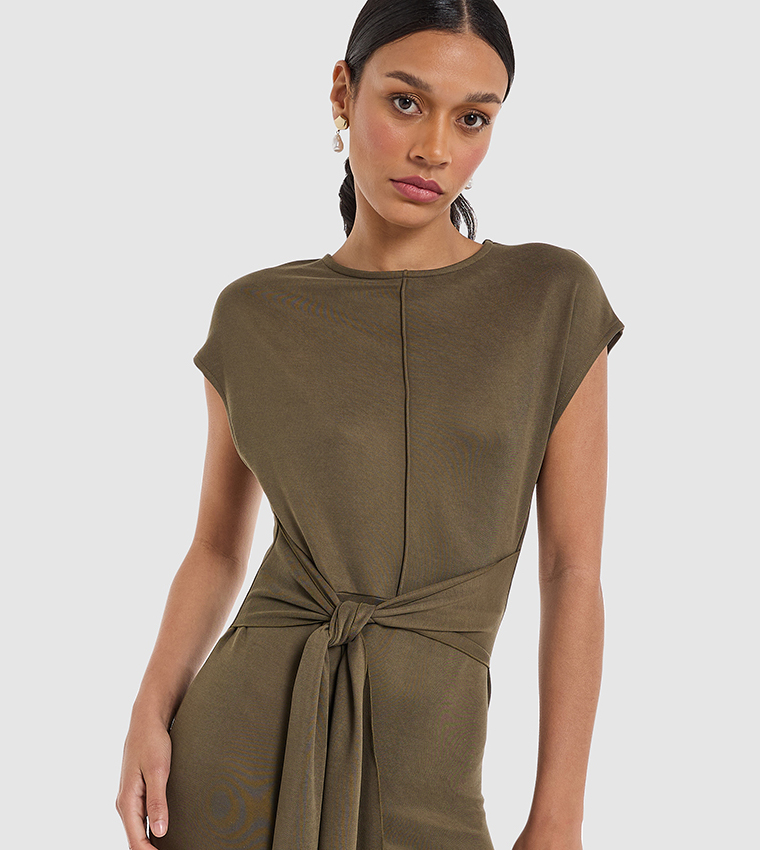 Tie Front Short Sleeves Sheath Dress