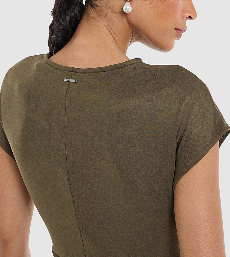 Tie Front Short Sleeves Sheath Dress