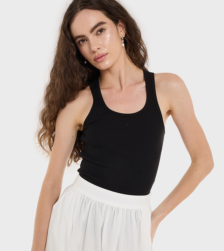 Embroidery Detail Ribbed Tank Top