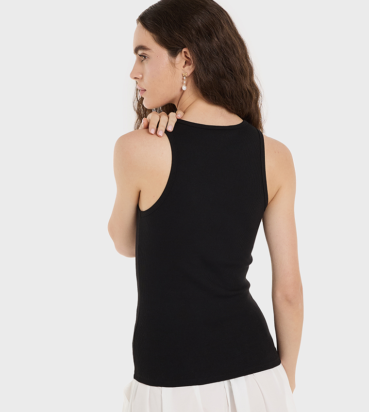 Embroidery Detail Ribbed Tank Top